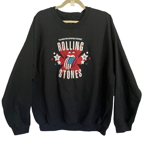 Rolling Stones Band XL Black Sweatshirt Flag Tongue Logo 1969 Graphic Retro - Picture 1 of 7